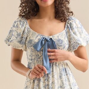 Altar'd State Darah Toile Bow  Blue and Cream Dress